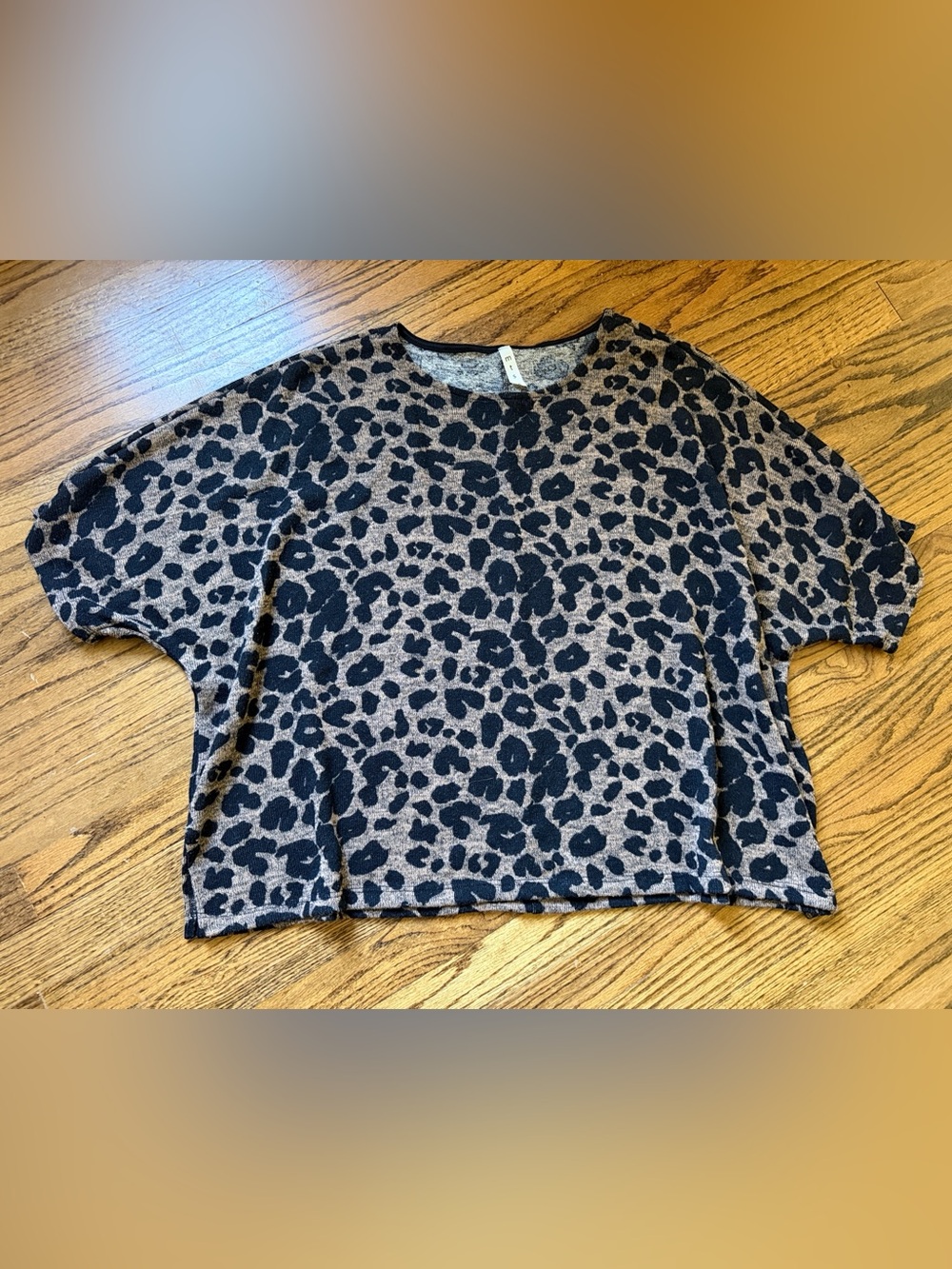 mts Leopard Print Short Sleeve Top in Black and Taupe